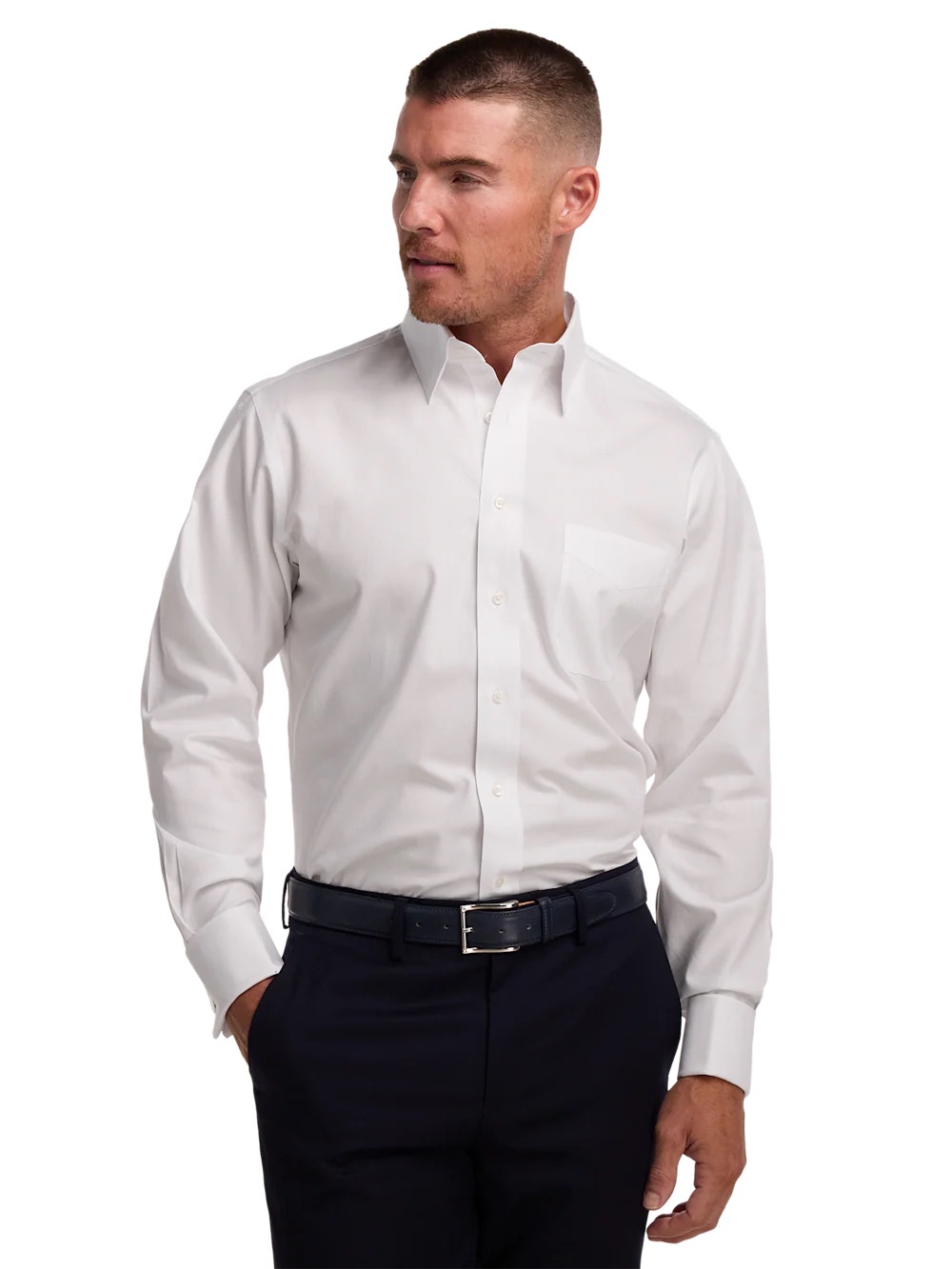 Paul Fredrick White Pinpoint Solid Point Collar French Cuff Dress Shirt 17 1/2